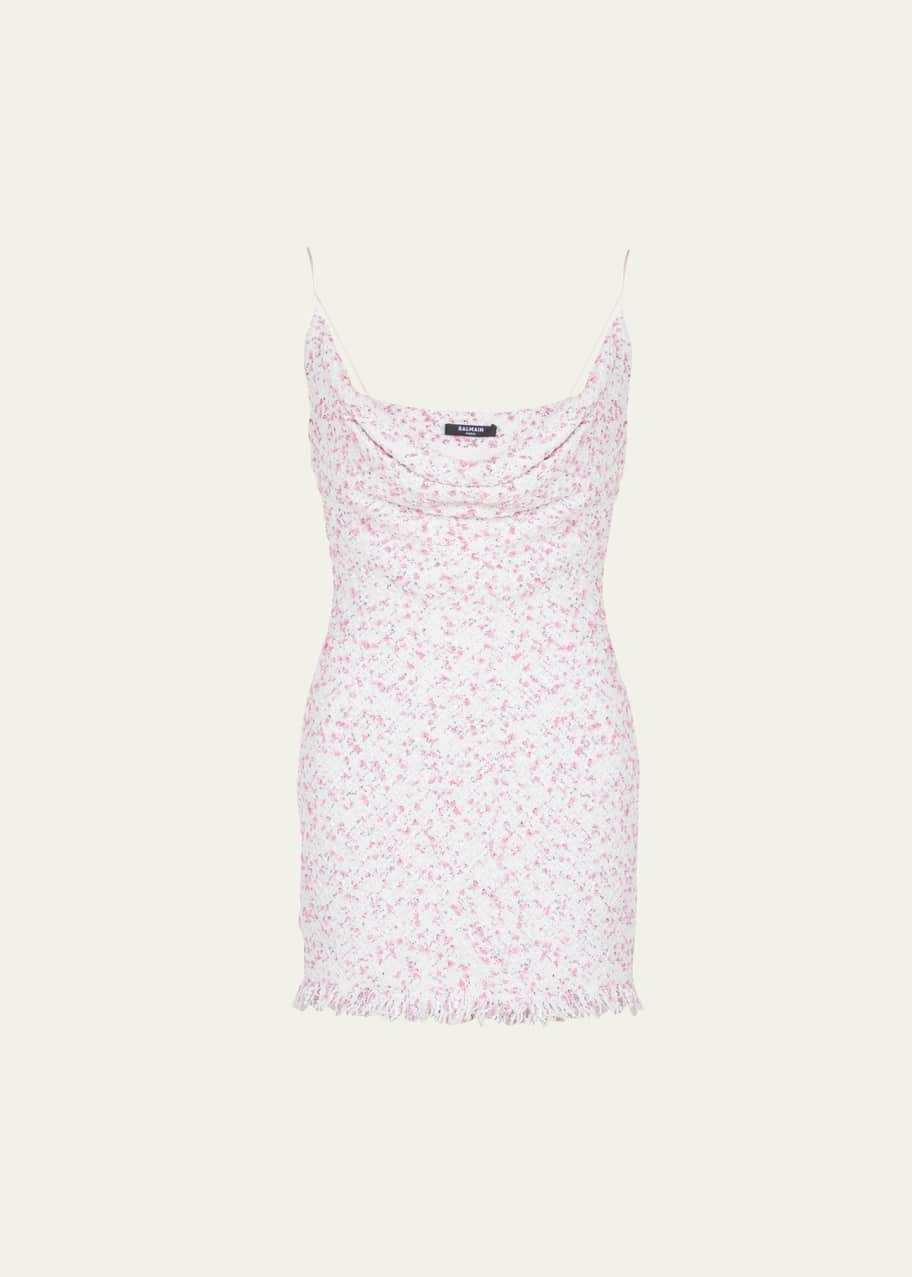 balmain pink polka dot dress Balmain Cowl Polka Dot Tweed Mini Dress