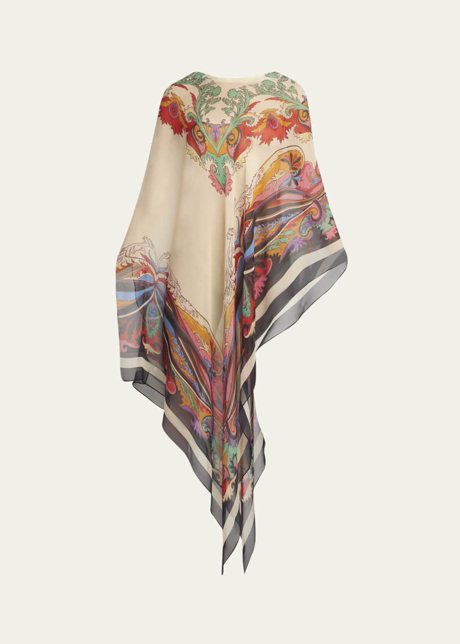 Image 1 of 1: Asymmetrical Paisley-Print Long Poncho