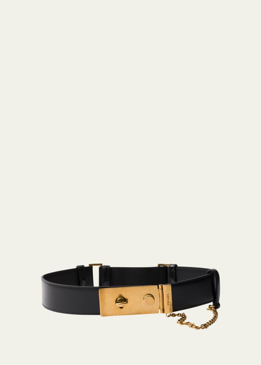 Prada Chain Buckle Leather Belt - Bergdorf Goodman display picture 3