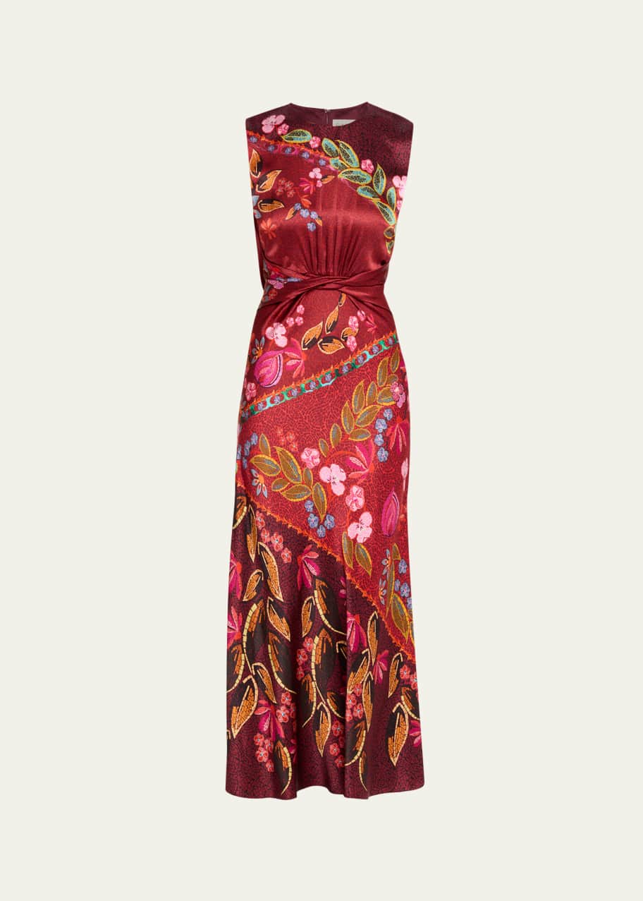 saloni silk midi dress Saloni Isa Mock-Neck Floral-Print Silk Midi Dress