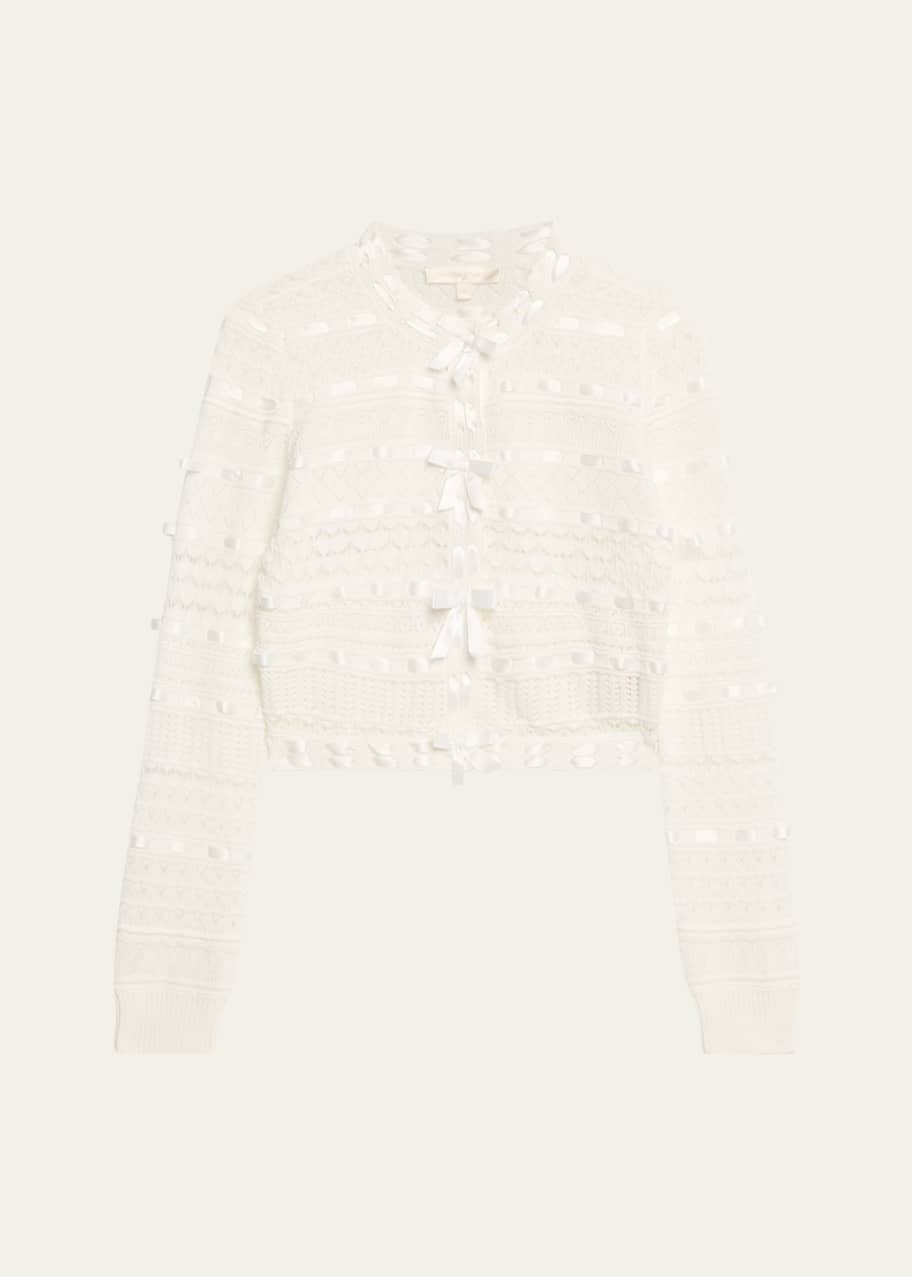 LoveShackFancy Roselline Cotton Ribbon Cardigan - Bergdorf Goodman
