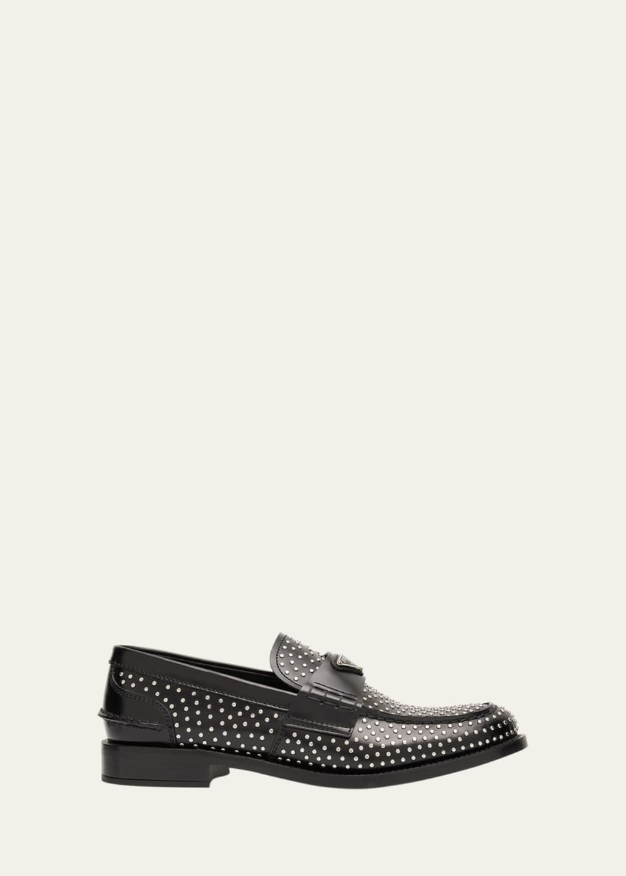 Prada Spazzolato Leather Studded Loafers - Bergdorf Goodman