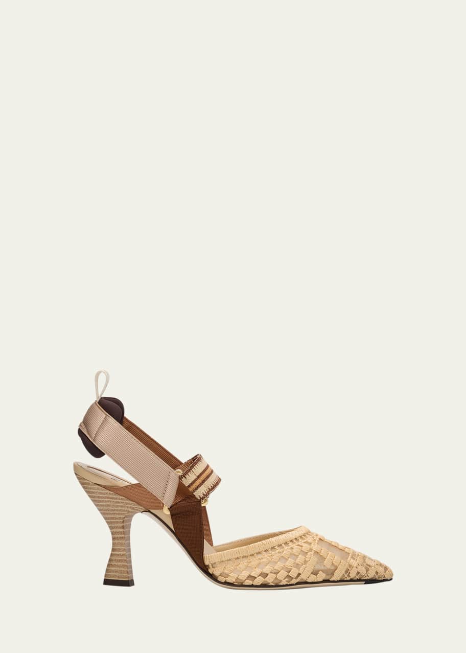Fendi Colibri Raffia FF Sporty Slingback Pumps - Bergdorf Goodman