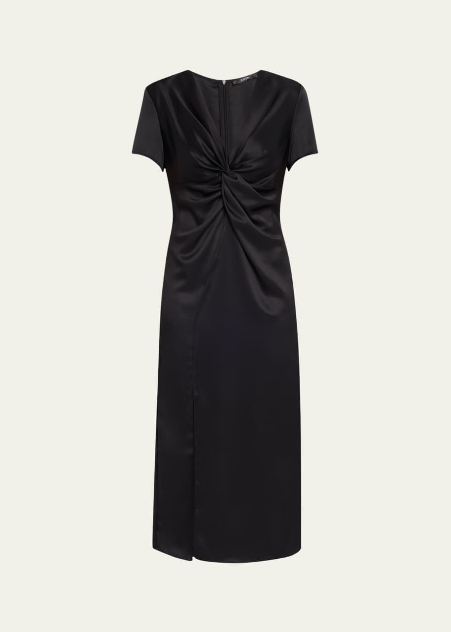 knee length dresses for ladies Noelle Twist Front Pleated Midi Dress