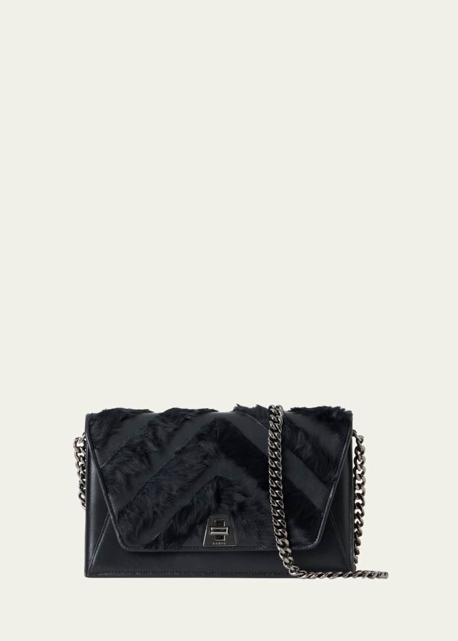Image 1 of 1: City Leather Chevron Fur Shoulder Bag