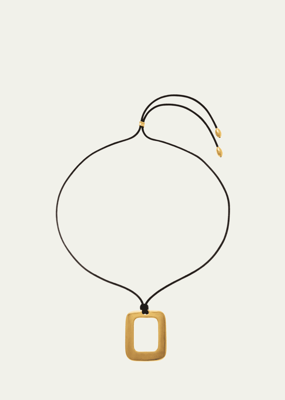 Image 1 of 1: Black Cord Necklace with Rectangular Pendant
