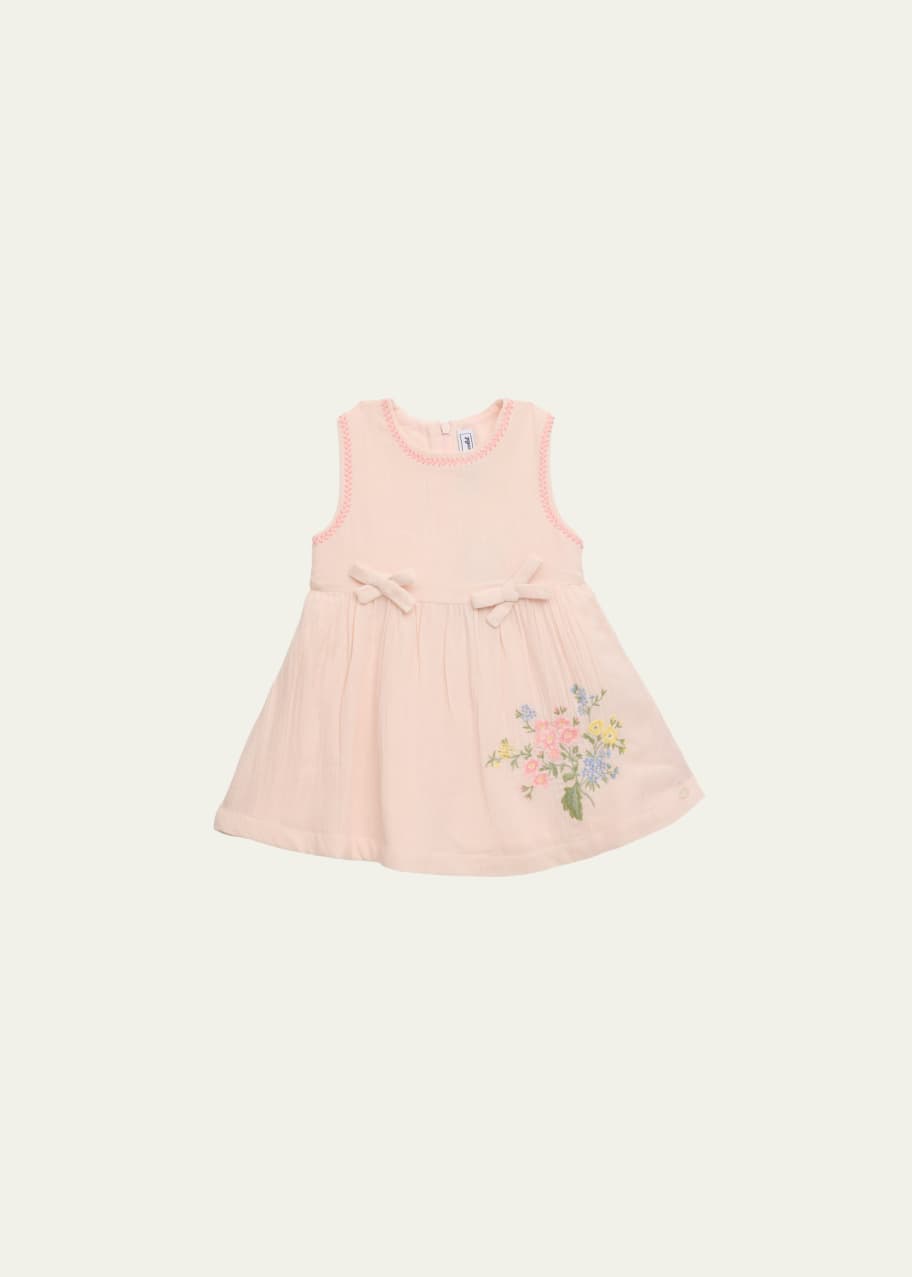 Image 1 of 1: Girl's Floral Embroidered A-Line Dress, Size 9M-2