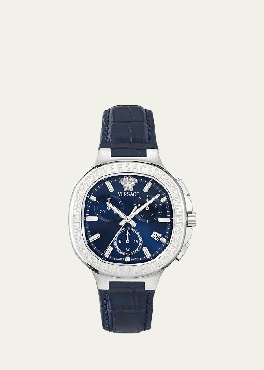 Versace V-Chrono Square 40mm Stainless Steel Leather Watch