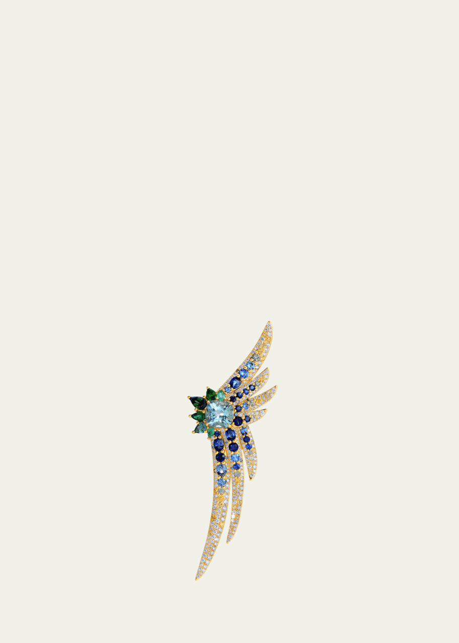 Image 1 of 1: 18K Yellow Gold Pssaro Lapel Pin with Diamonds and Multi Gemstones
