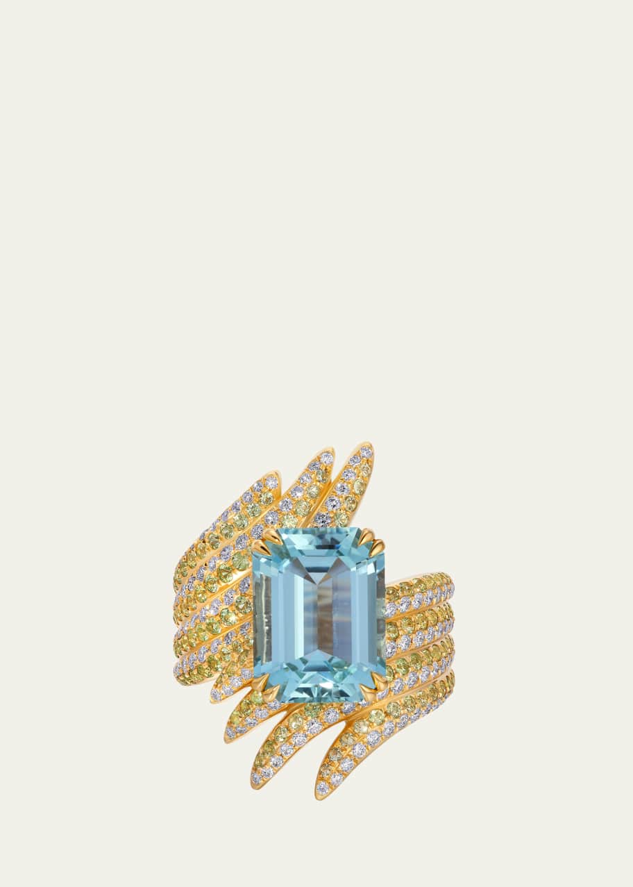 Image 1 of 1: 18K Yellow Gold Pssaro Ring with Diamonds and Gemstones