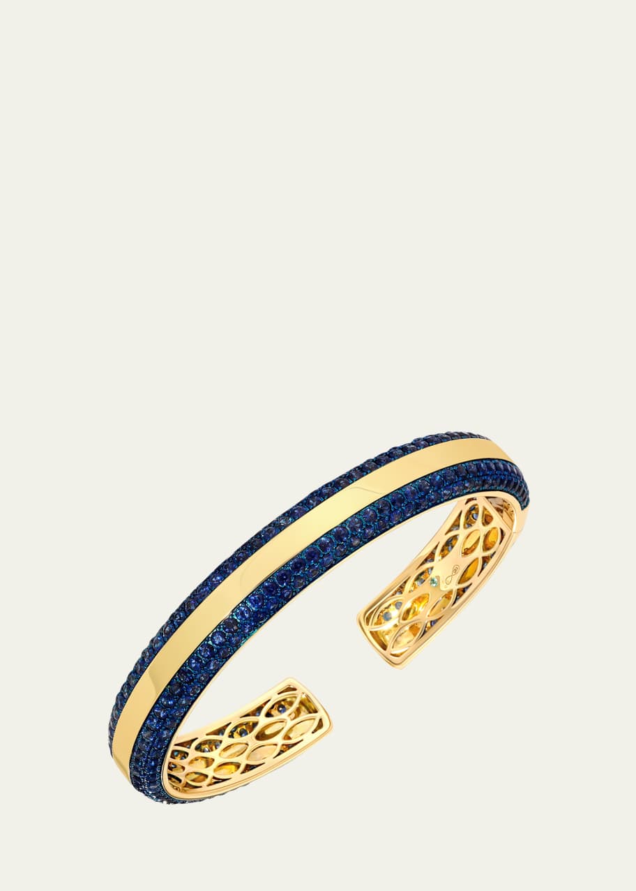 Image 1 of 1: 18K Yellow Gold Blue Sapphire Bangle Bracelet