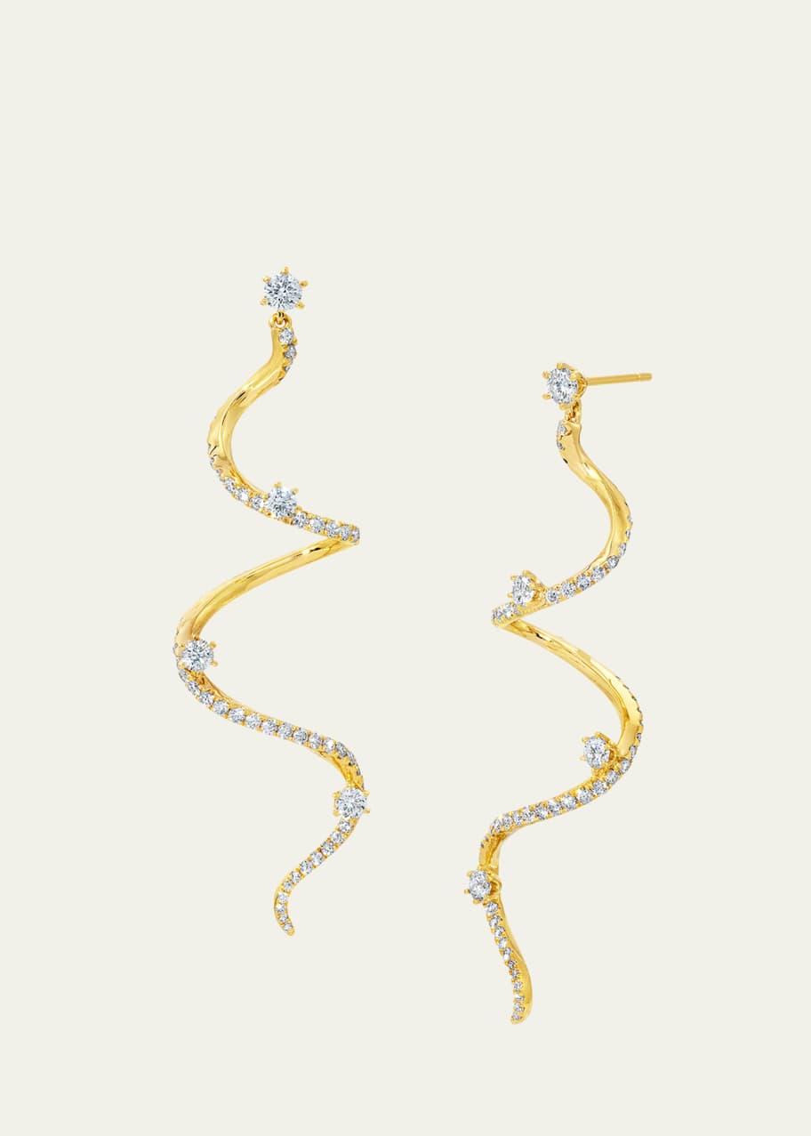 Image 1 of 1: 18K Yellow Gold Large Diamond Drop Mega Swirl Earrings
