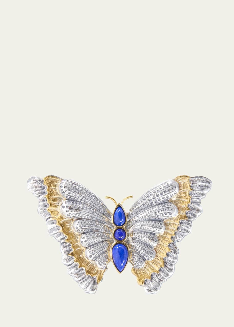 Image 1 of 1: Blossom Butterfly Silver and 18K Yellow Gold Lapis Brooch