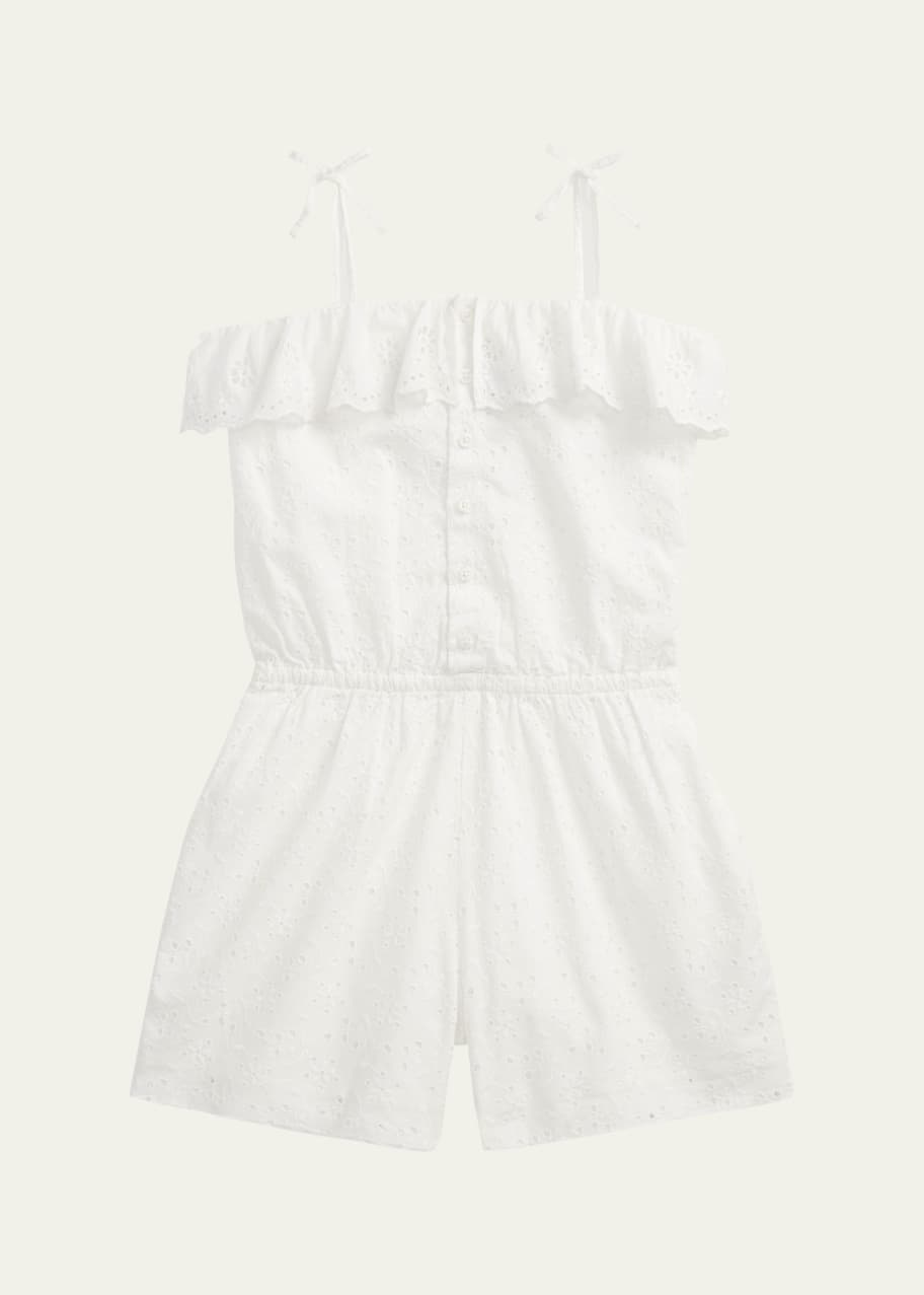 Image 1 of 1: Girl's Eyelet Embroidered Romper, Size 7-16
