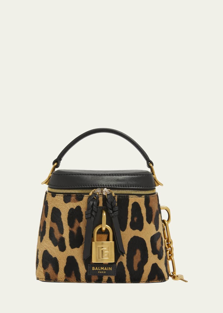 Balmain Pulse Vanity Leopard Top-Handle Bag in Calf Hair