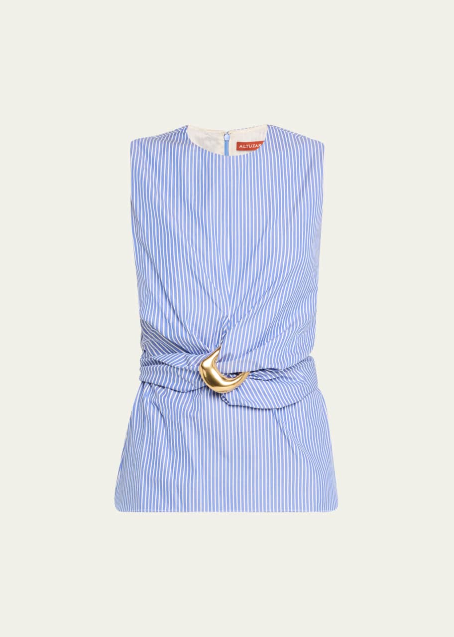 Image 1 of 1: Tizzy Striped Draped Sleeveless Top