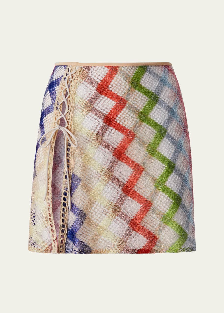 Image 1 of 1: Metallic Mesh Lace-Up Mini Skirt