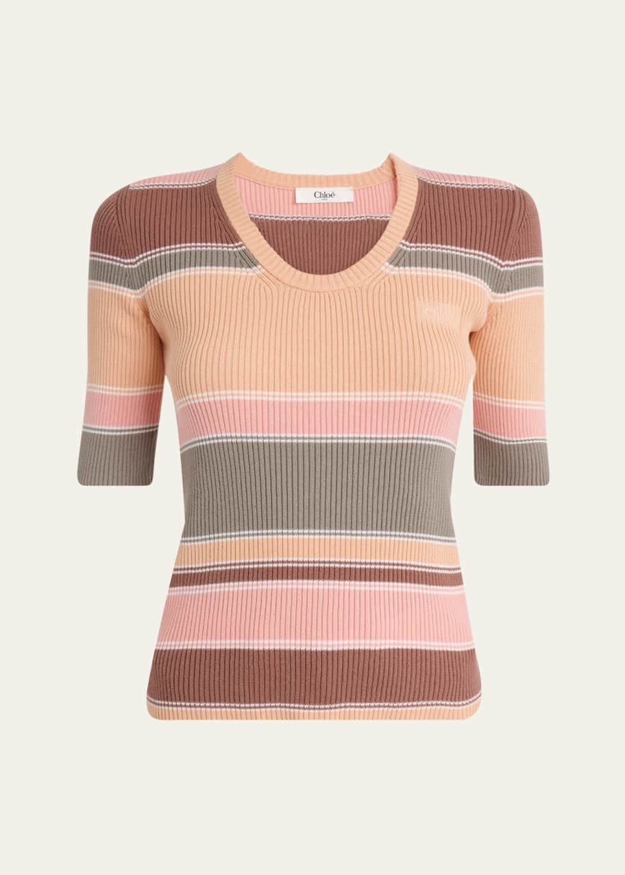 Chloe Striped Crewneck Rib Knit Cotton Top - Bergdorf Goodman