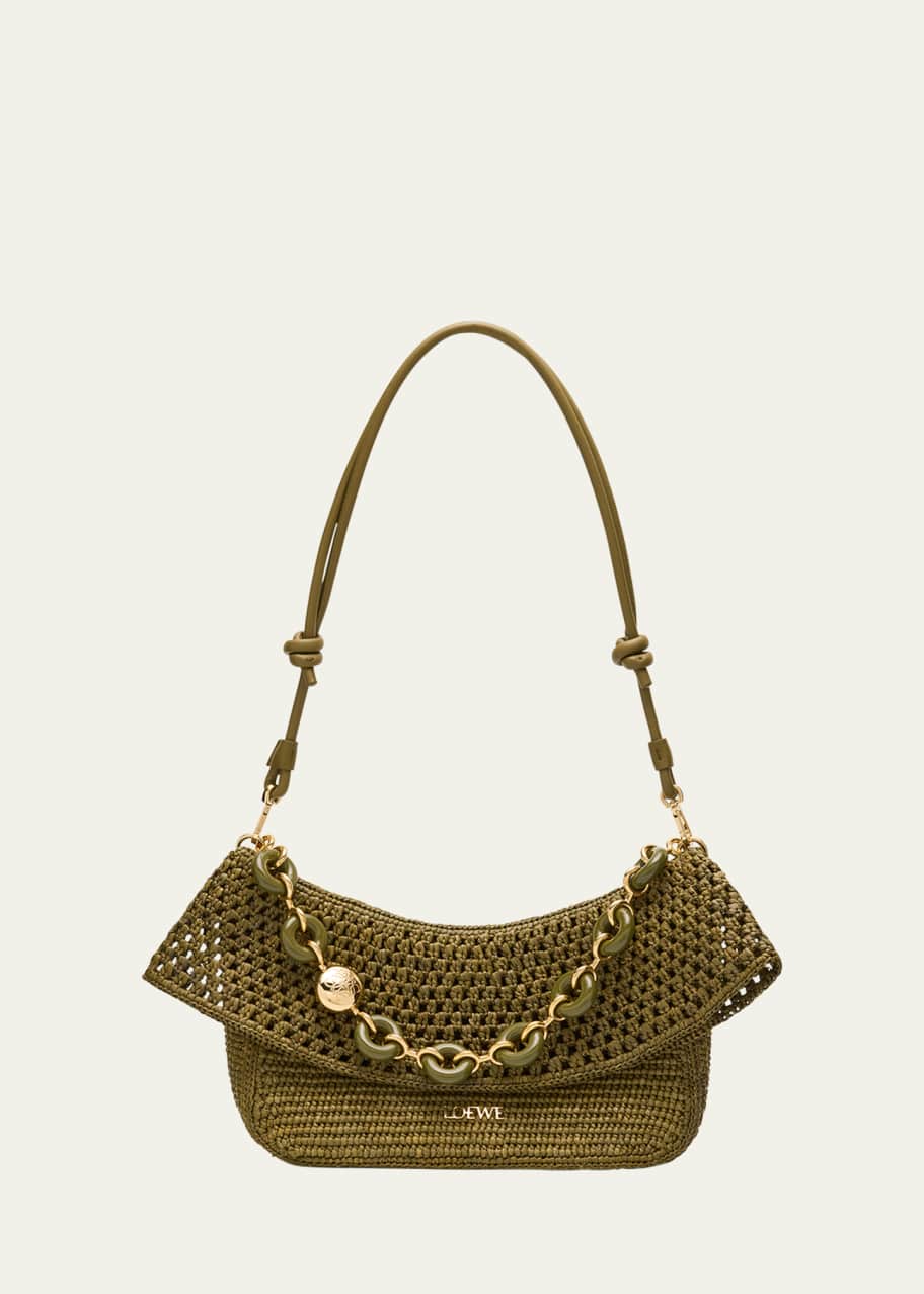 Loewe x Paula's Ibiza Ola Small Shoulder Bag in Raffia and Leather