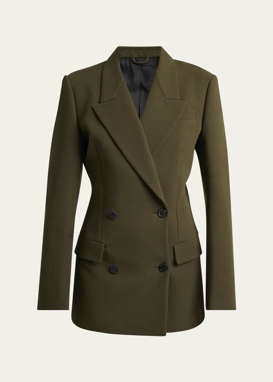 Image 1 of 1: Tailored Double-Breasted Cotton Blazer