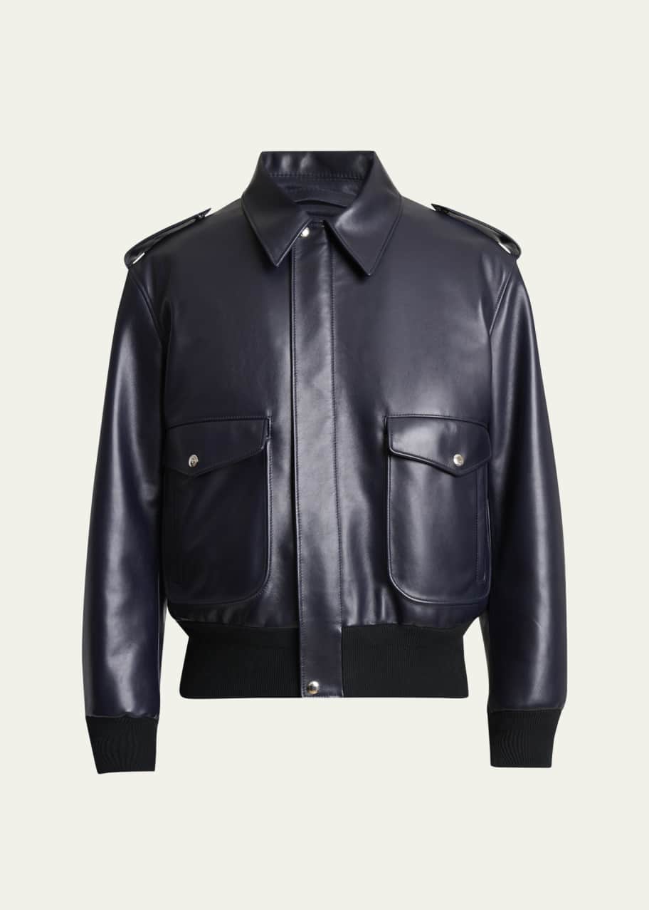 Givenchy Men's Leather Concealed-Zip Bomber Jacket - Bergdorf Goodman