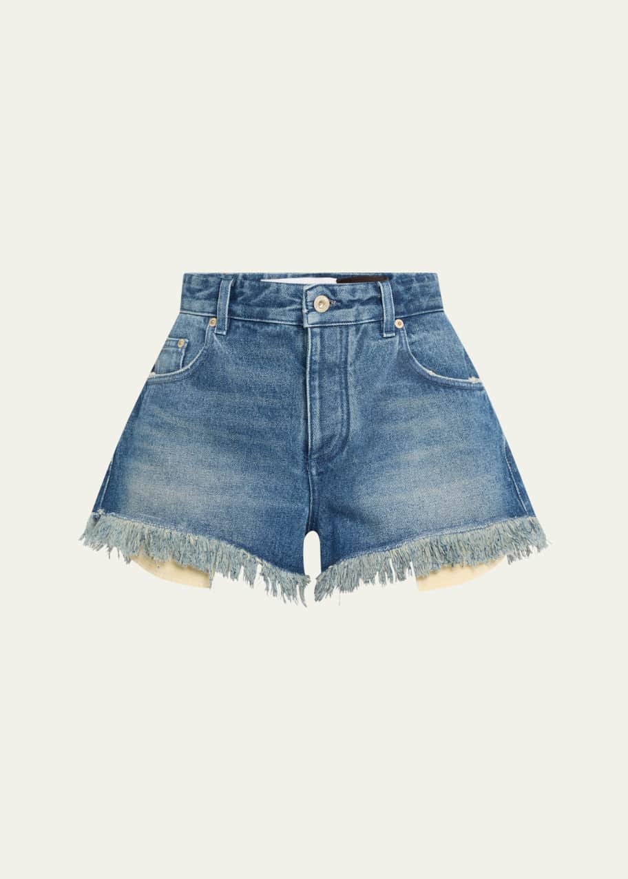 Image 1 of 1: Anagram Detail Frayed Denim Shorts