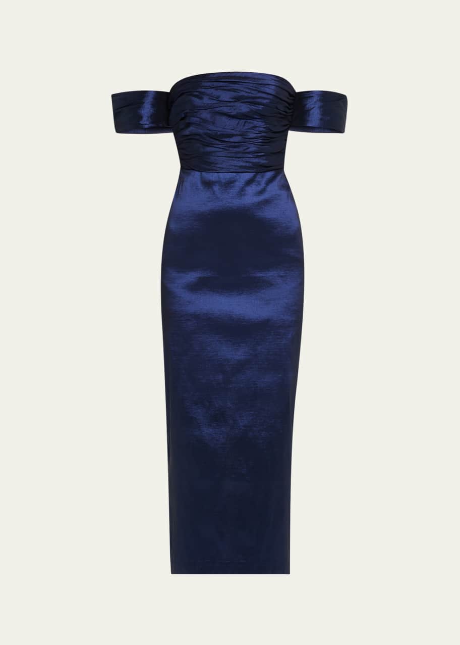 Image 1 of 1: Adele Ruched Taffeta Midi Dress