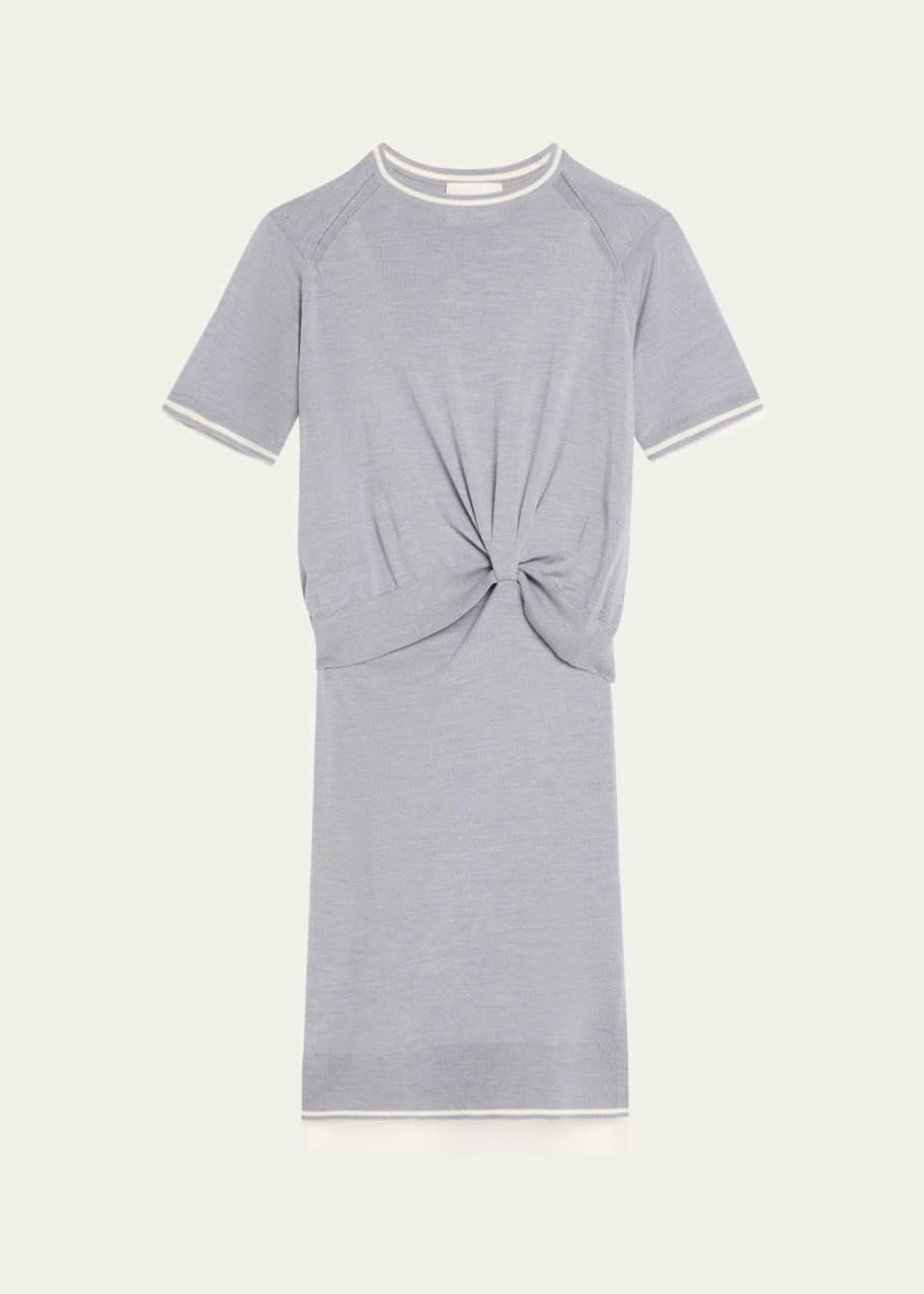 Image 1 of 1: Short-Sleeve Draped Wool Organza Dress