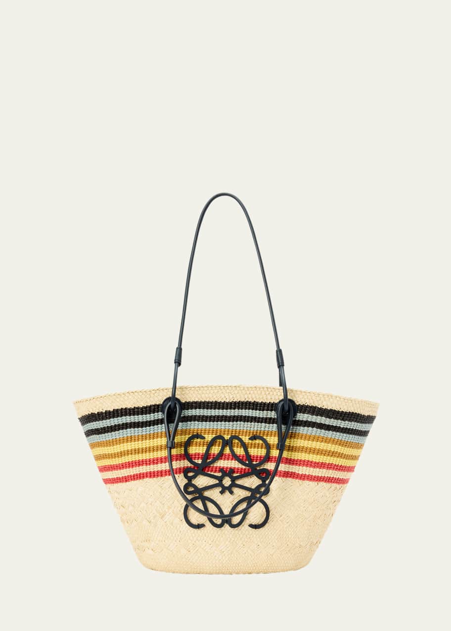 Image 1 of 1: Medium Anagram Striped Tote Bag in Straw and Leather