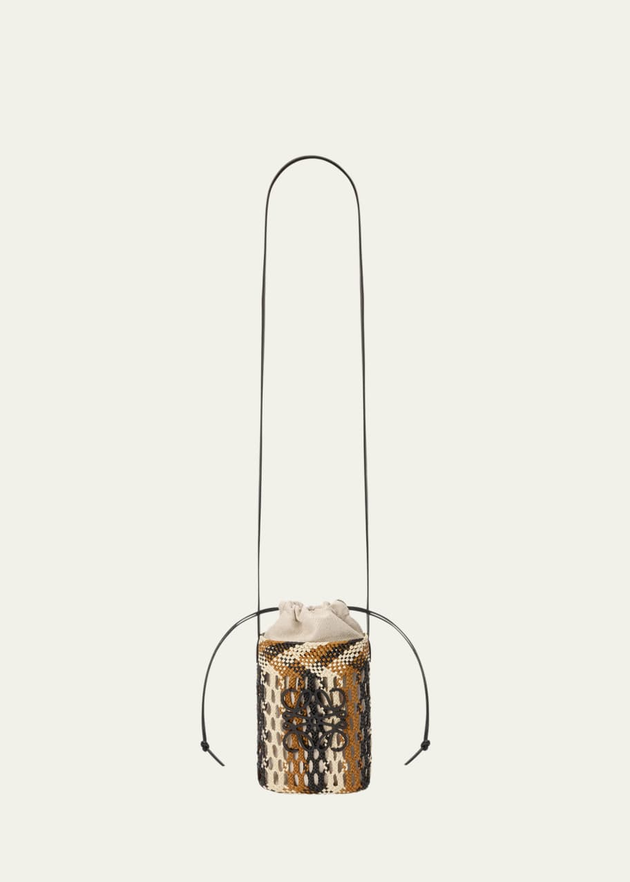Image 1 of 1: Anagram Pocket Braided Crossbody Bag in Straw and Leather