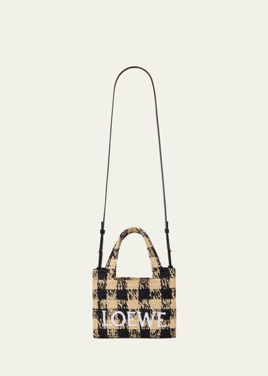Loewe Mini Logo Tote Bag in Gingham Raffia - Bergdorf Goodman