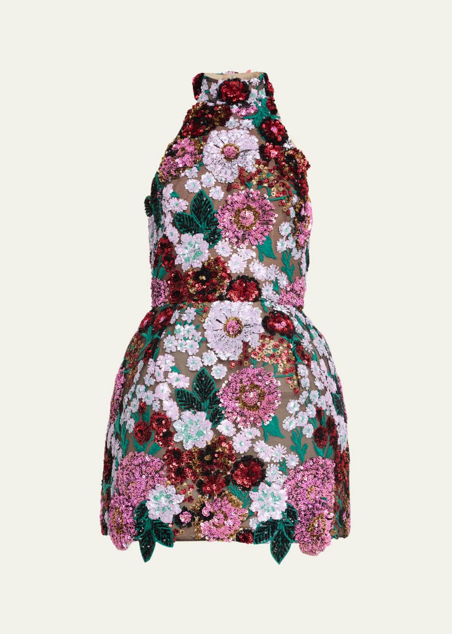 Bronx Banco Deirdre Sequin Embroidered Halter Mini Dress - Bergdorf Goodman