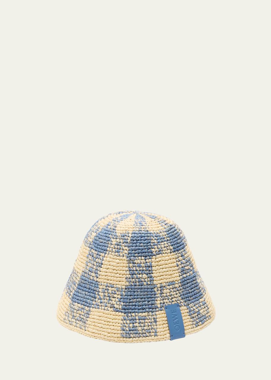 LOEWE Raffia Crochet Check Bucket - Bergdorf Goodman