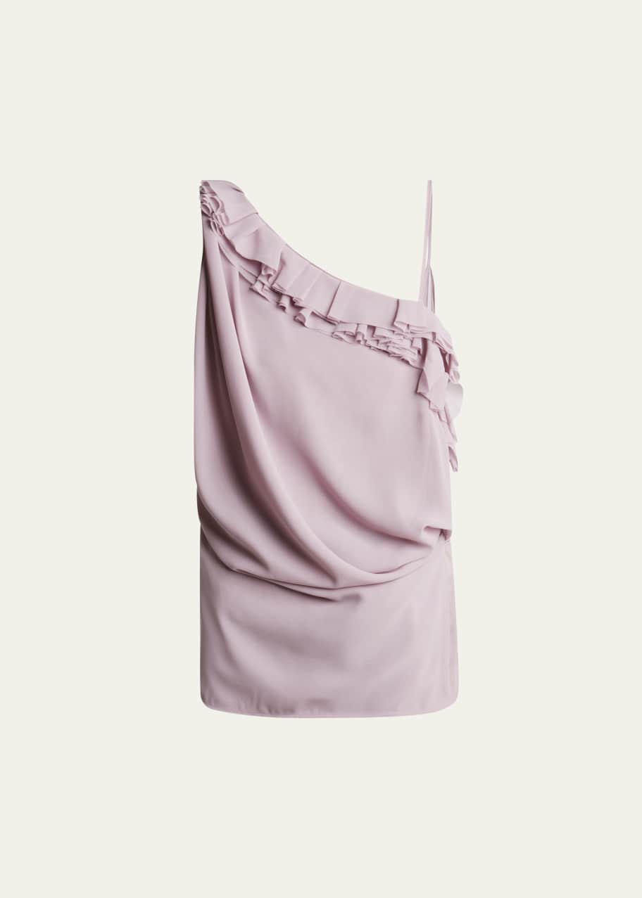 Image 1 of 1: Ciska Ruffle One-Shoulder Wrap Shirt