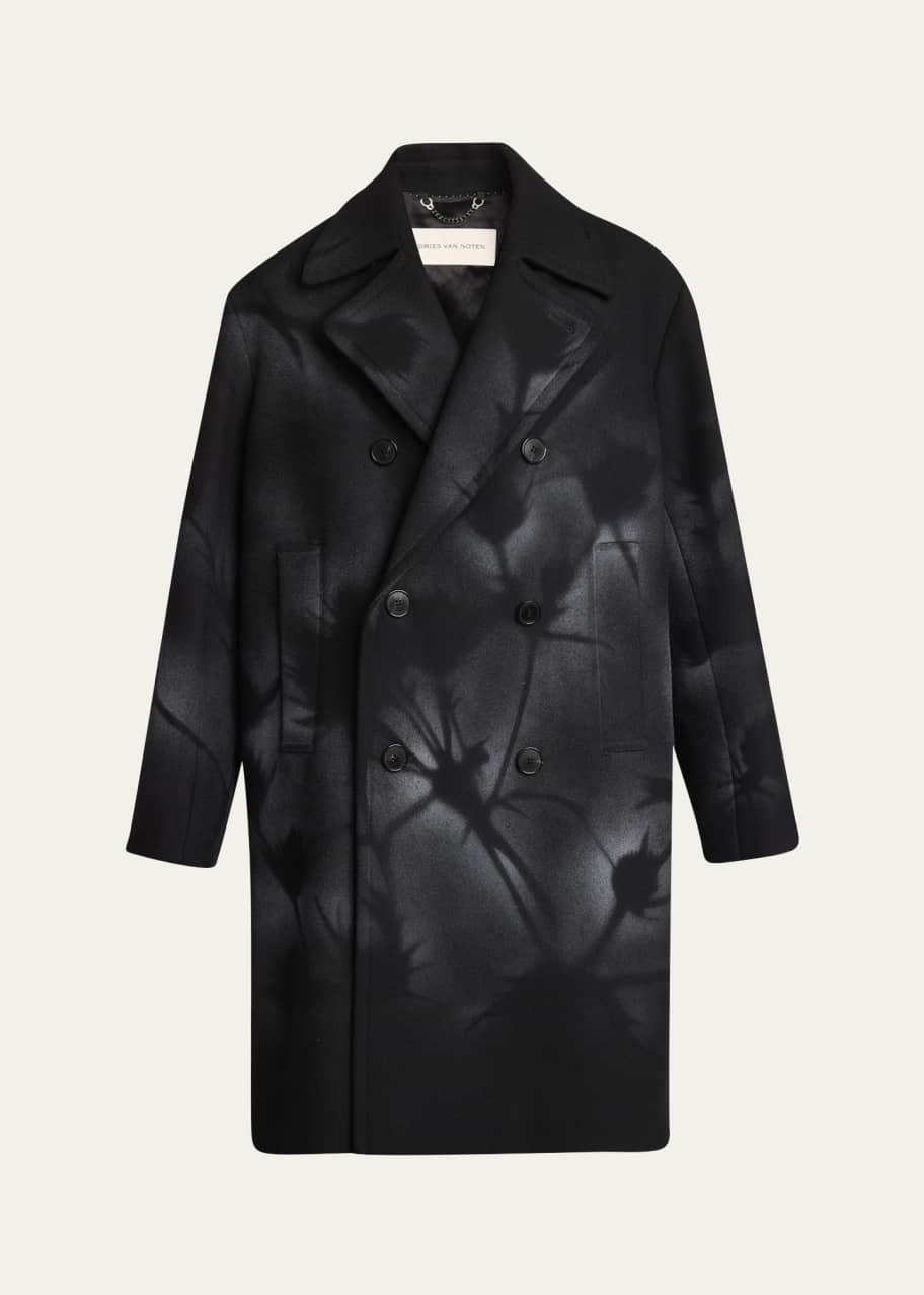 Dries Van Noten Men's Racos Printed Double-Breasted Coat