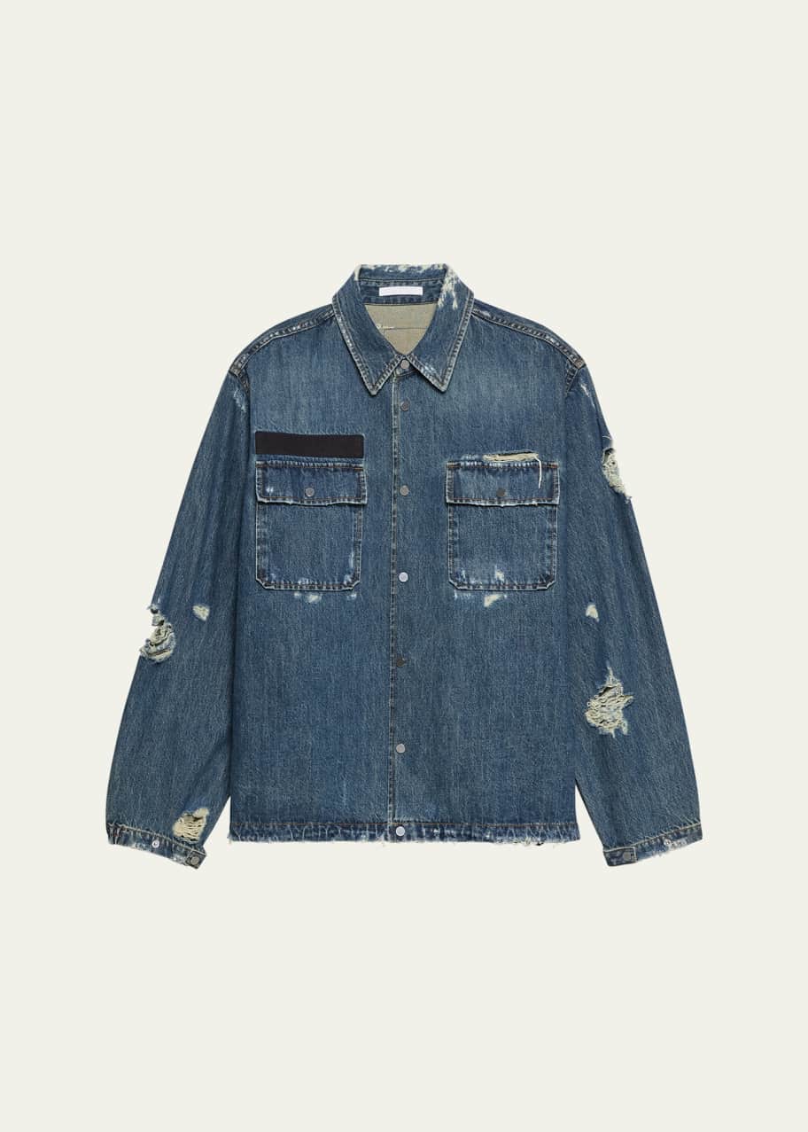 Helmut Lang Men's Distressed Denim Uniform Shirt - Bergdorf Goodman