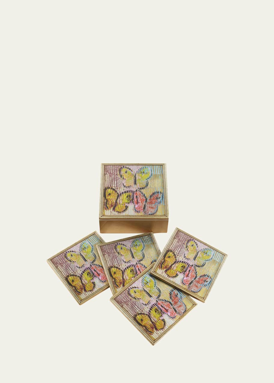 Image 1 of 1: Lakeside Butterflies Gold Leaf Coaster Box, Set of 4