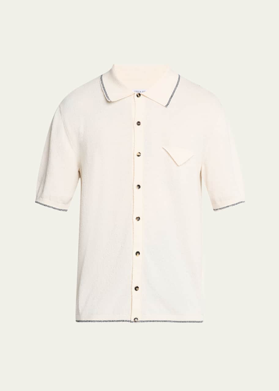 Bottega Veneta Men's Boucle Triangle Pocket Short-Sleeve Shirt