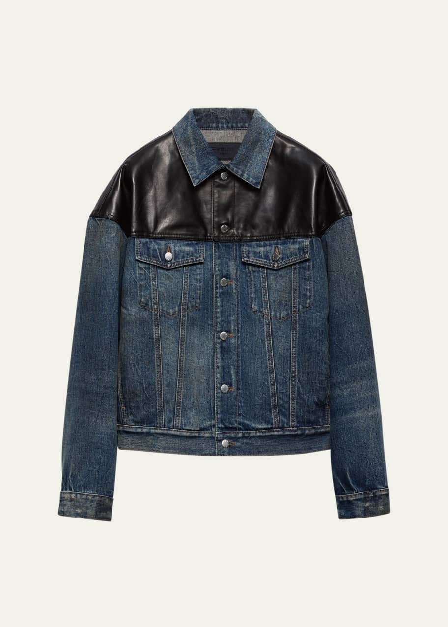 Image 1 of 1: Men's Denim and Leather Jacket