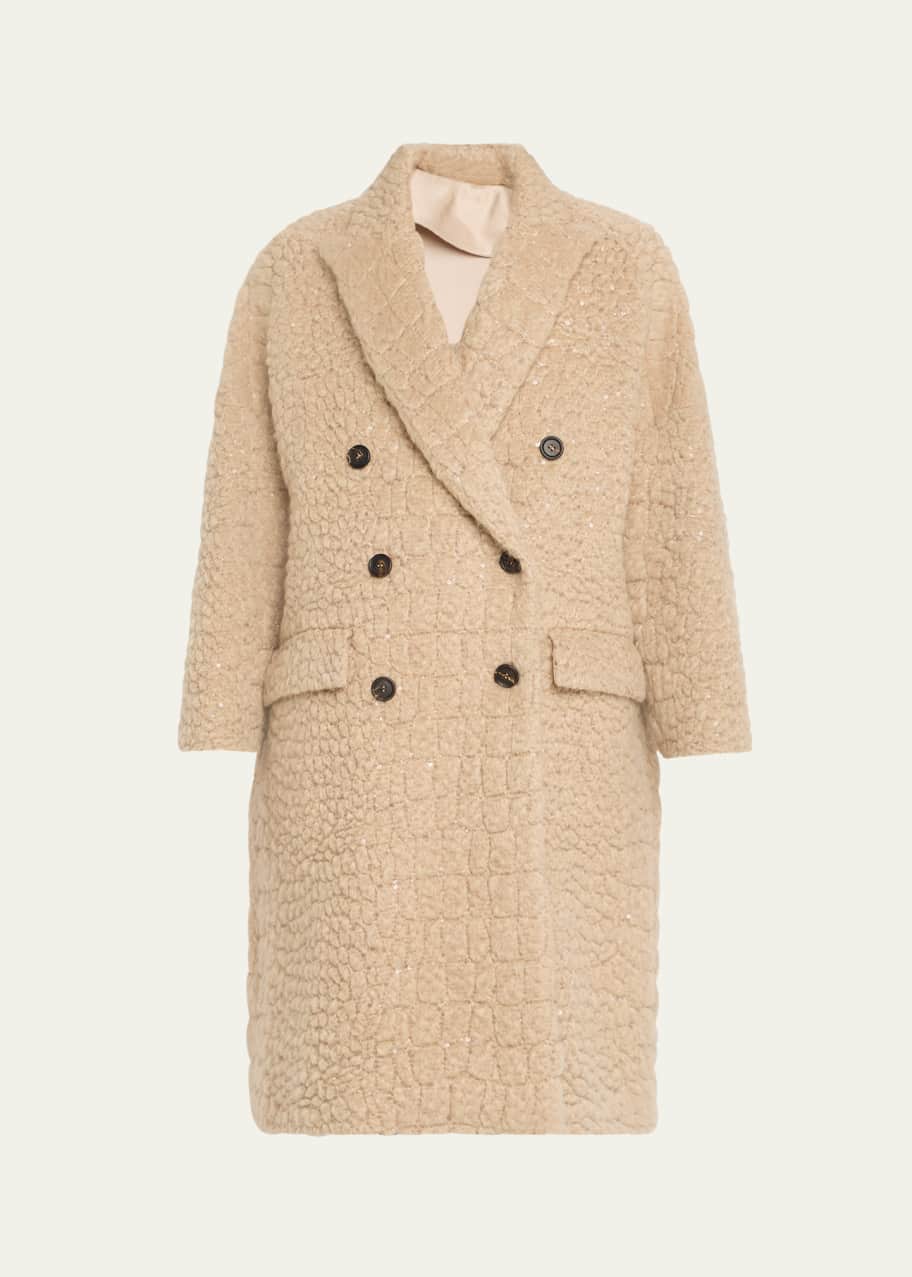 Image 1 of 1: Paillette Crocco-Effect Mohair Double-Breasted Overcoat