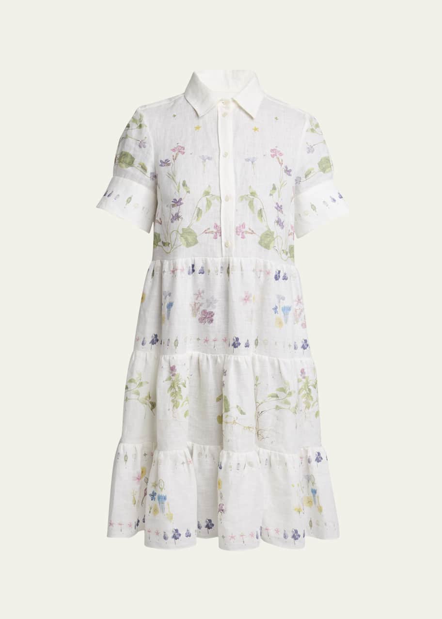 Erdem Floral Tiered Linen Shirt Dress - Bergdorf Goodman