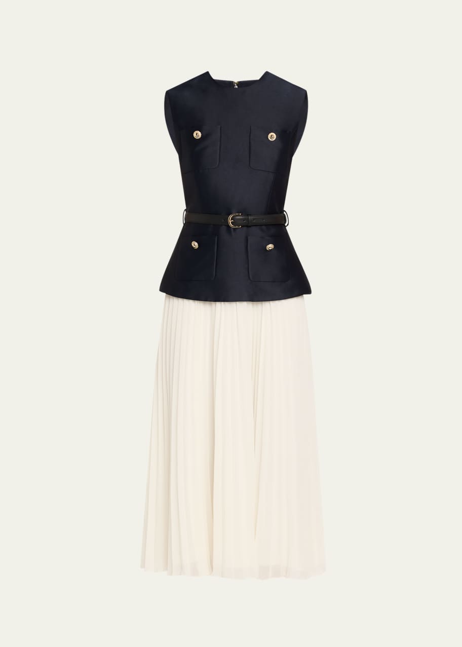 Self-Portrait Belted Mixed-Media Midi Dress - Bergdorf Goodman