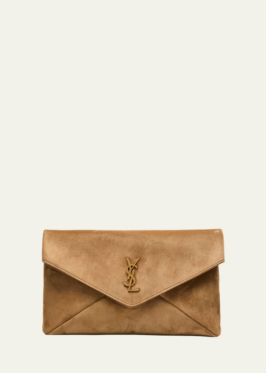 Large YSL Envelope Flap Clutch Bag in Suede