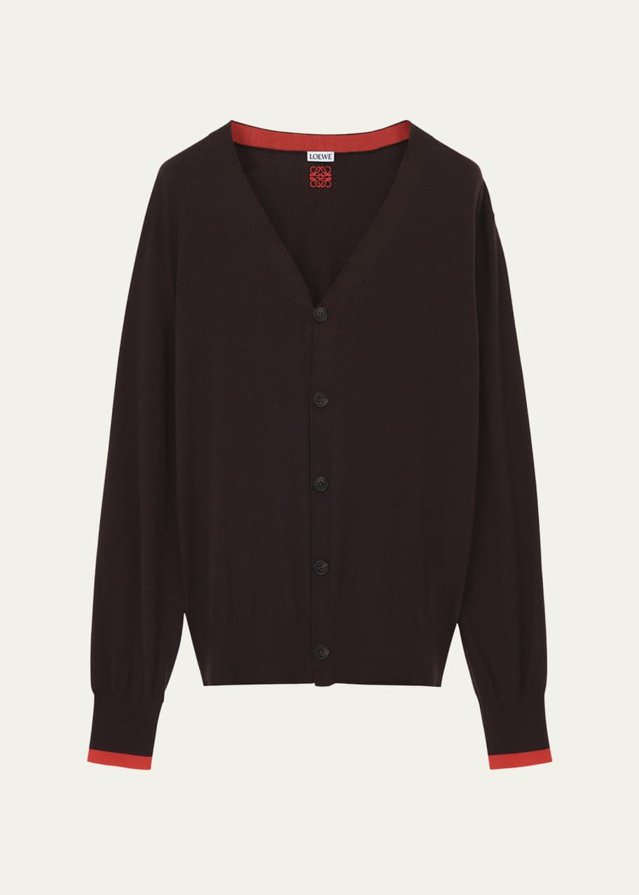 Image 1 of 1: Men's Contrast-Trim Knit Cardigan