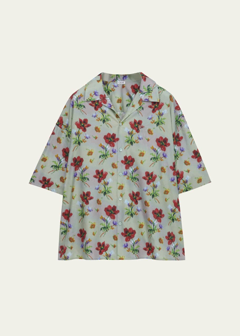 Image 1 of 1: Men's Floral Relaxed-Fit Camp Shirt