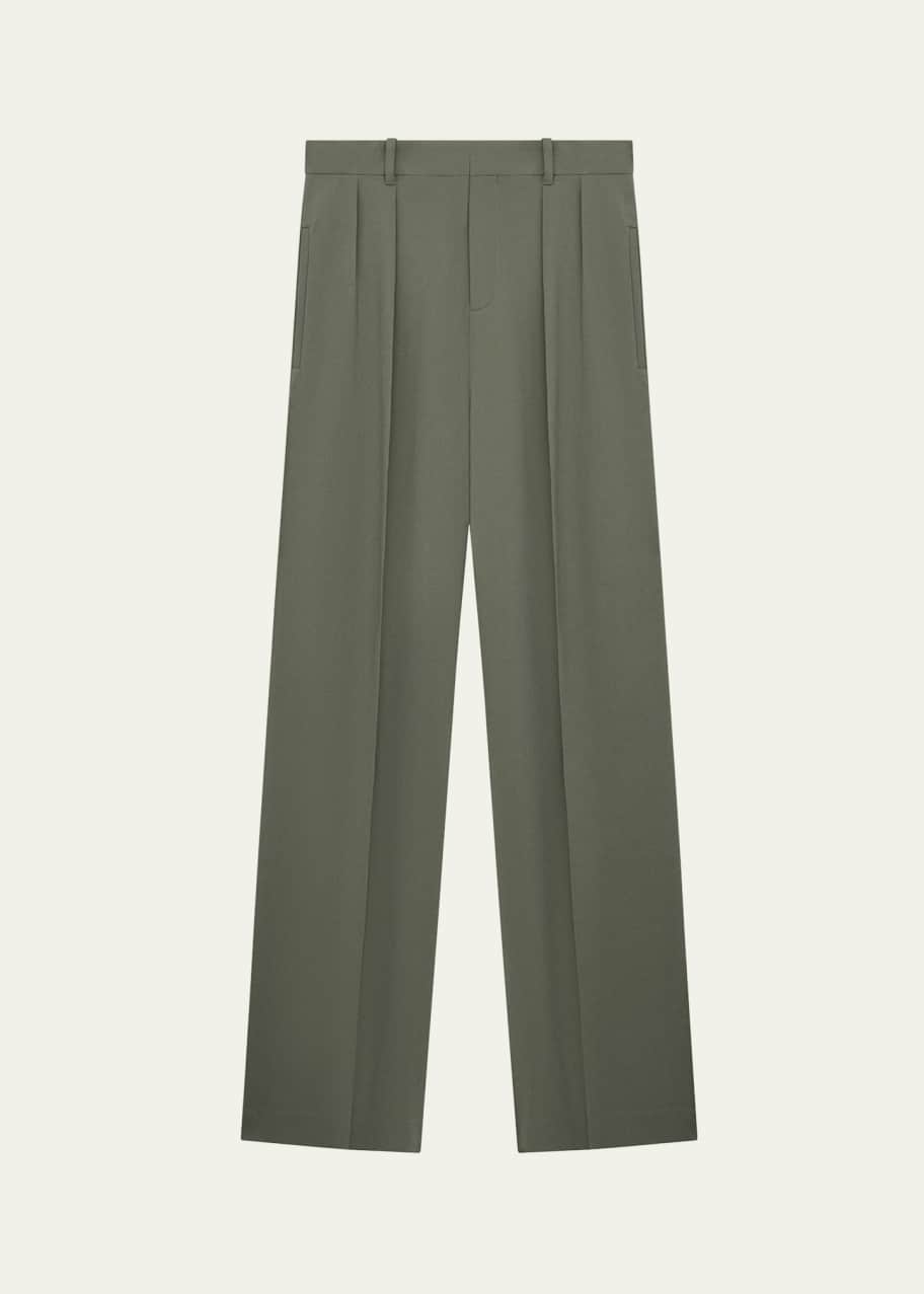 Image 1 of 1: Men's Sage Viscose Blend Cady Pleated Trousers