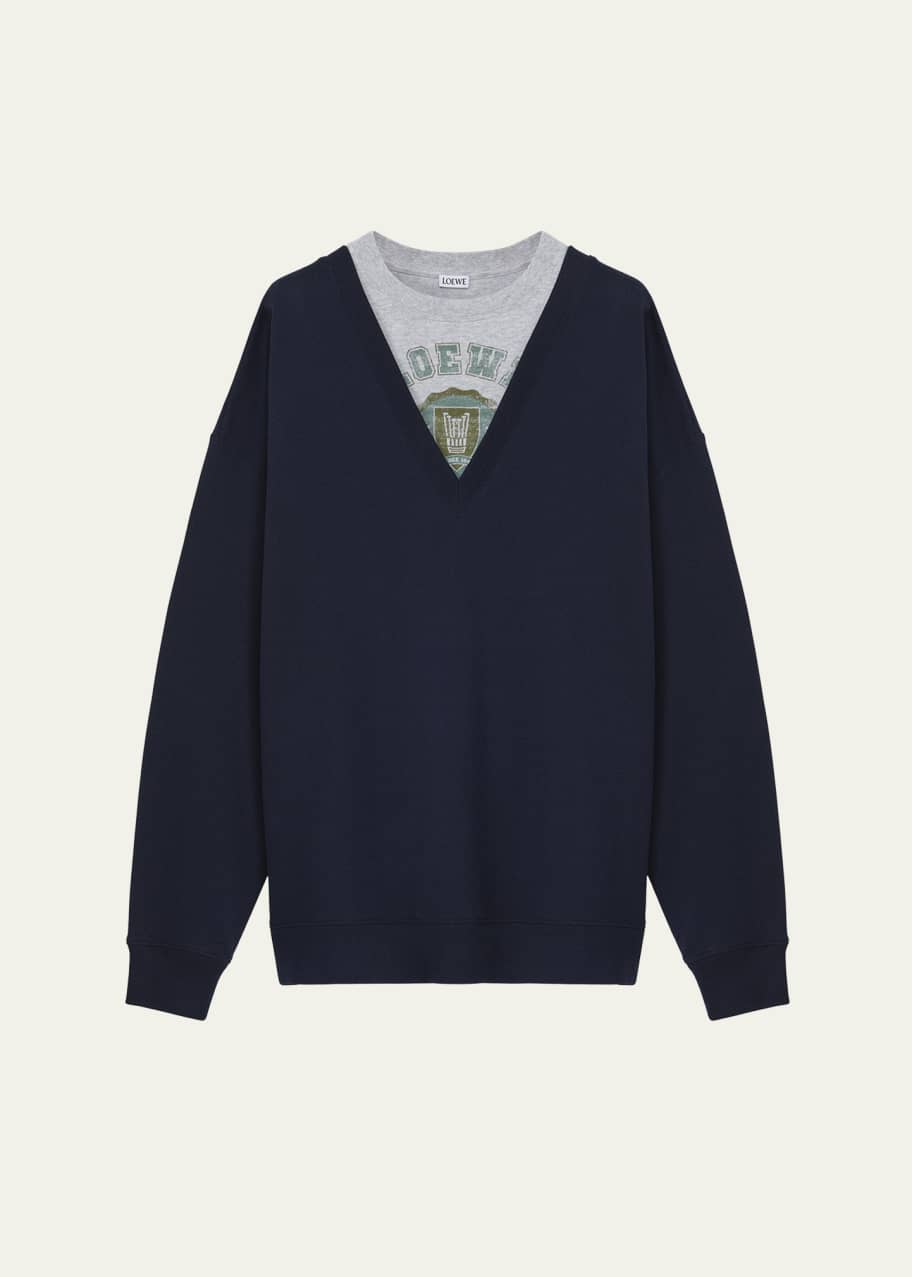 Image 1 of 1: Men's Varsity T-Shirt Hybrid V-Neck Sweater