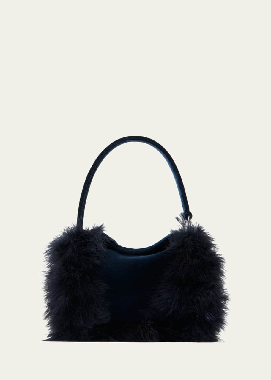 Image 1 of 1: Anna Mini Feather-Trim Velvet Hobo Bag