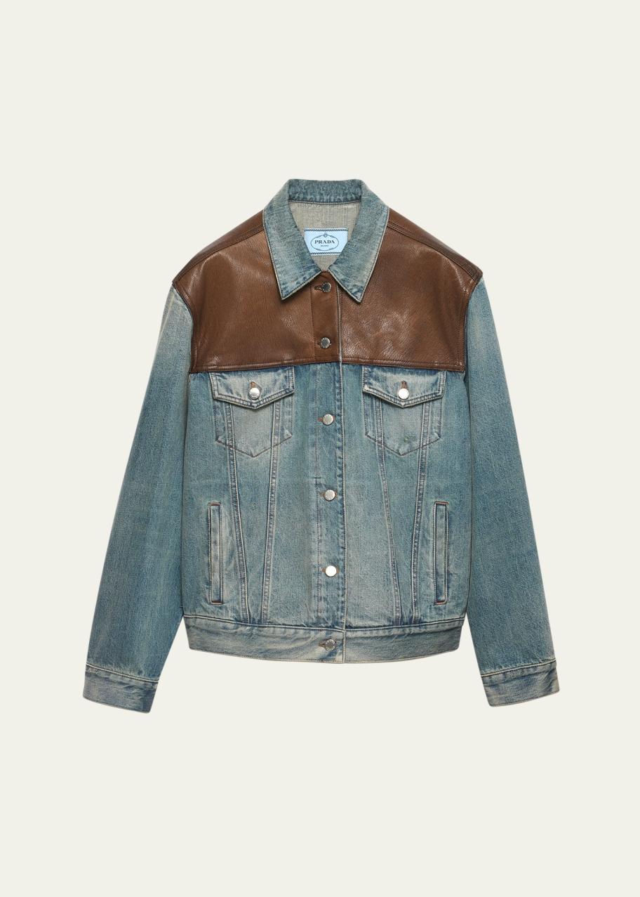 ジャケット・アウター Prada leather denim jacket Prada Denim and Leather Jacket - Bergdorf Goodman