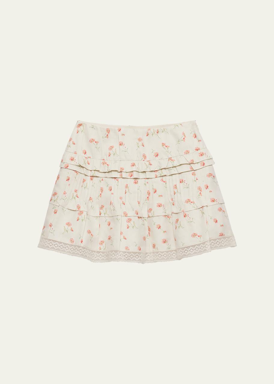 スカート prada flower pattern mini skirt Prada Flower Print Tiered Ruffle Linen Mini Skirt - Bergdorf Goodman